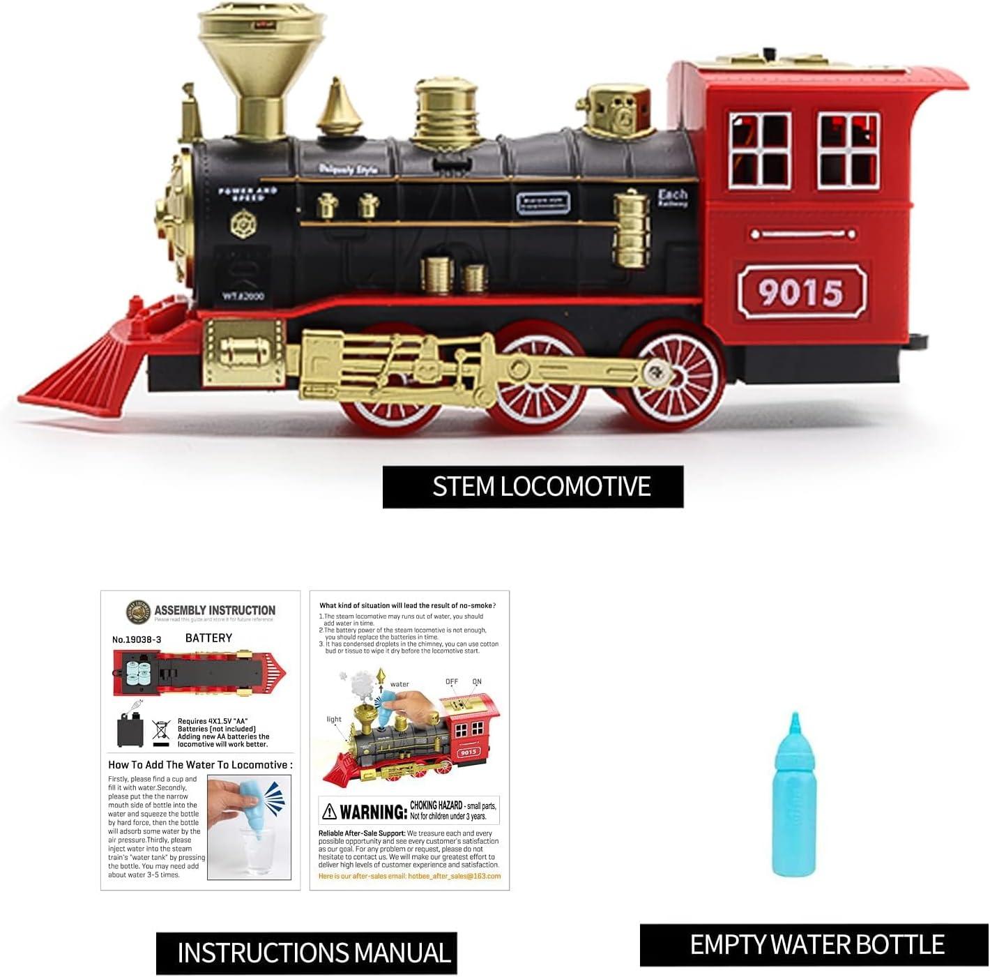 Red and Black Steam Locomotive Toy with Smoke and Lights