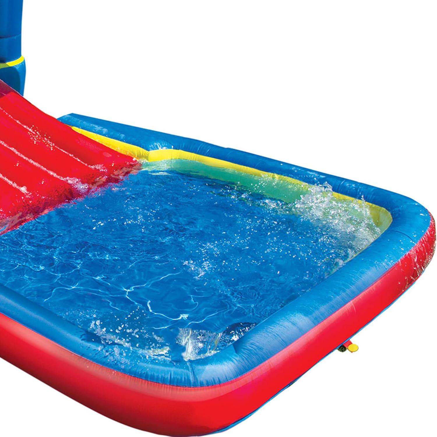 Banzai Bounce ’N’ Splash Water Slide, Heavy Duty Inflatable Outdoor Water Park w/ Bounce House, Slide, and Splash Pool, for Kids Ages 5-12, Multicolor