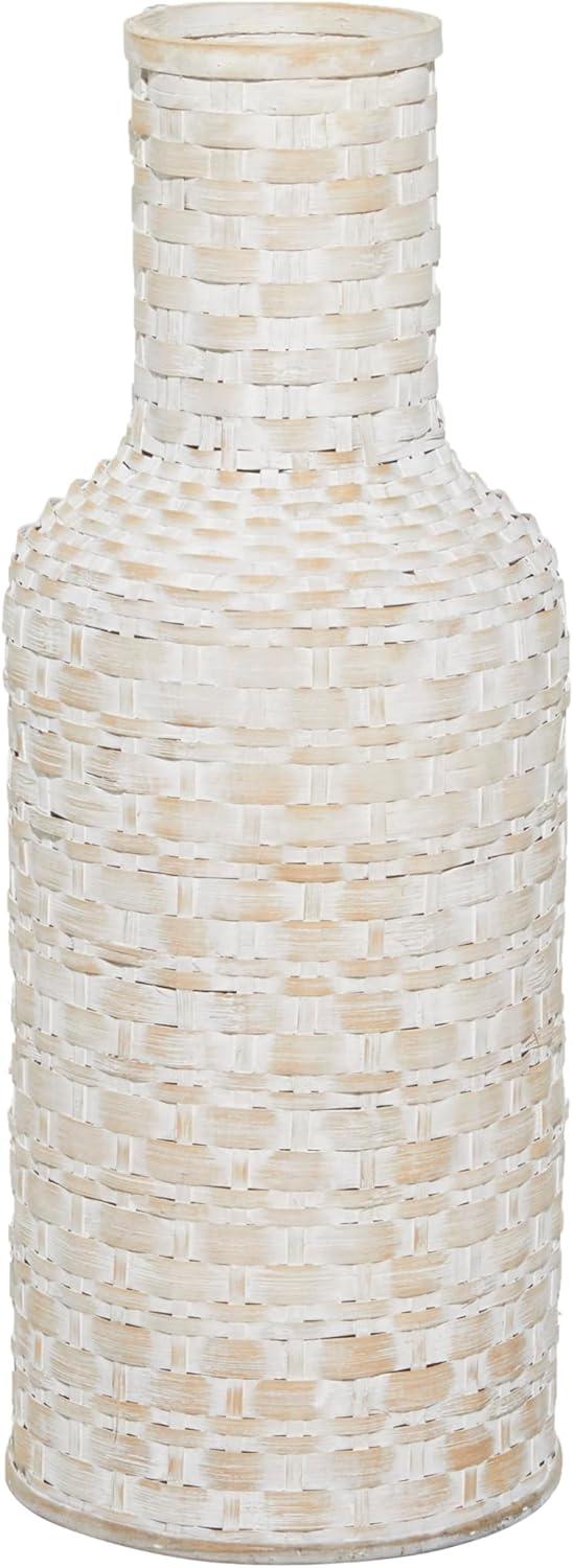 Studio 350 Intricately Woven Tall Bamboo Wood Floor Vase - White or Brown Brown - 9"W, 39"H