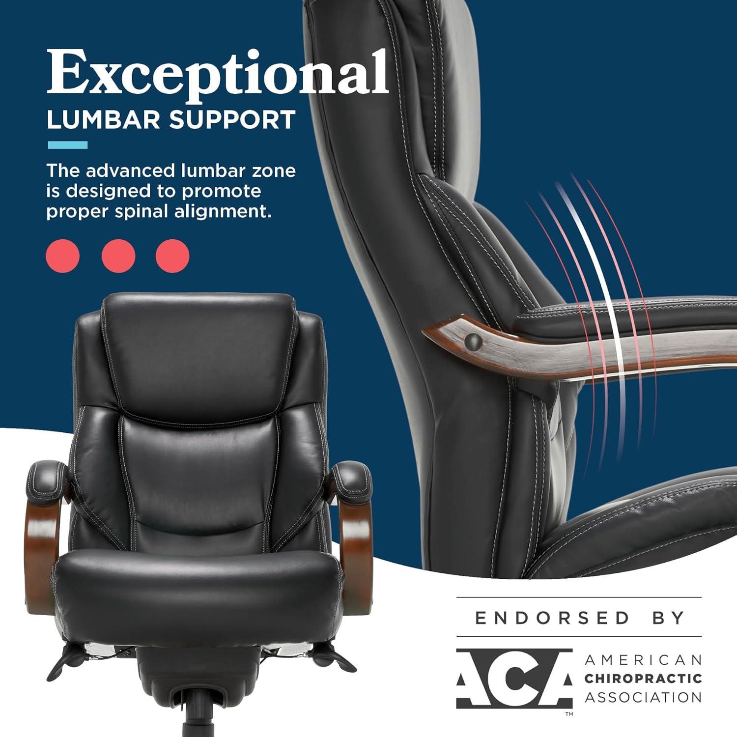 Delano Big & Tall Bonded Leather Executive Office Chair Gray - La-Z-Boy: Ergonomic, Adjustable, Wood Accents