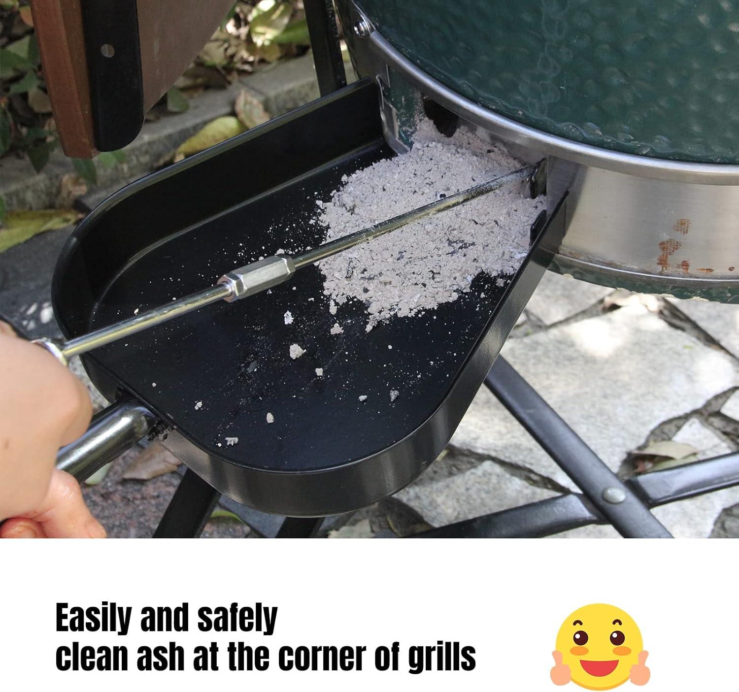 Ash Removal Tool and Ash Pan for Big Green Color Egg,Stainless Steel Big Green Kamado Egg Accessories Ash Tool Poker for Primo and Other Charcoal Kamado (at+AP)