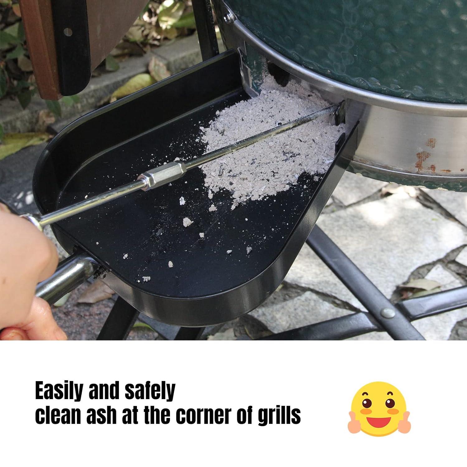 Ash Removal Tool and Ash Pan for Big Green Color Egg,Stainless Steel Big Green Kamado Egg Accessories Ash Tool Poker for Primo and Other Charcoal Kamado (at+AP)