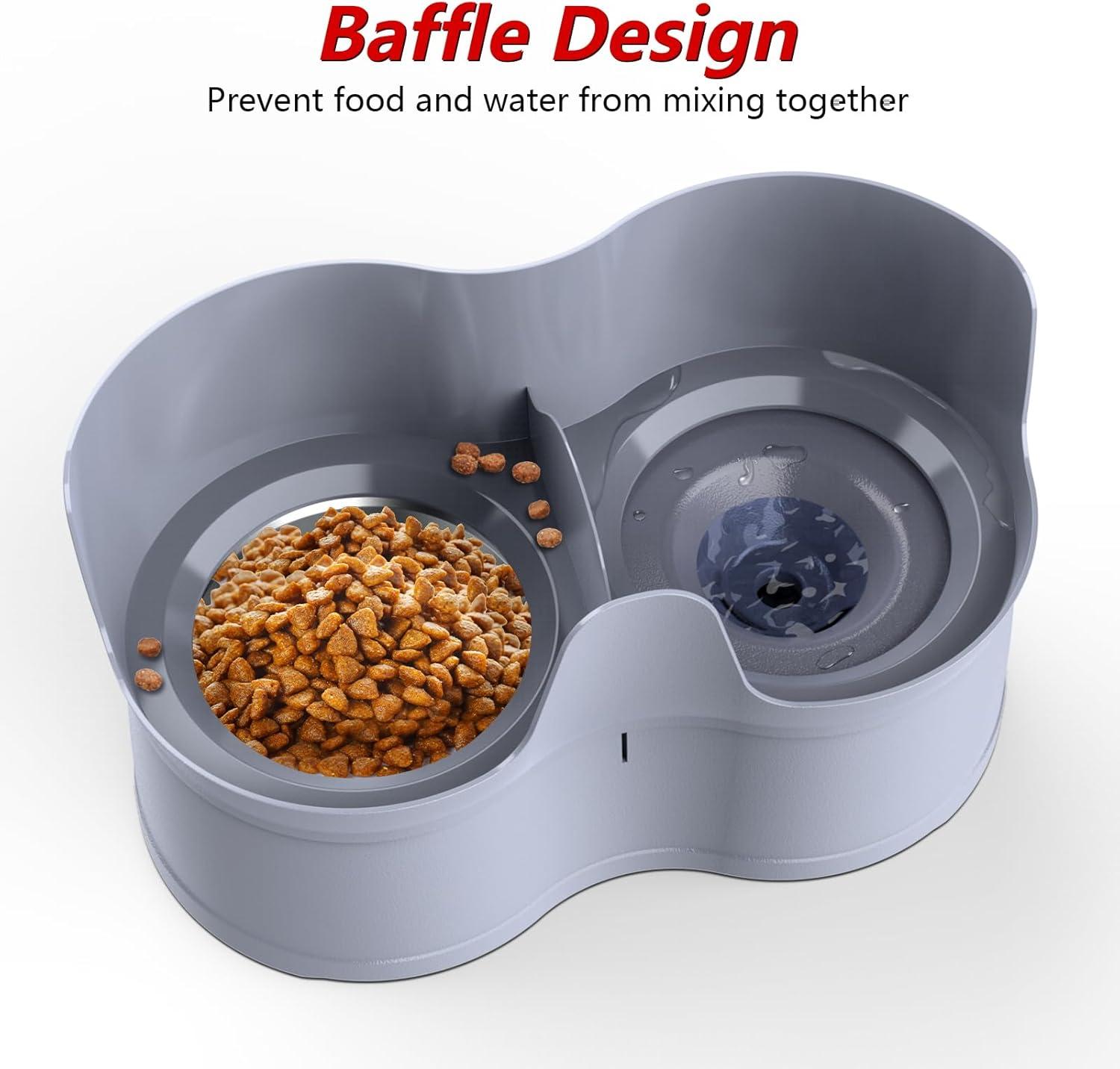 Gray Mess Proof Pet Feeder with Stainless Steel Bowls