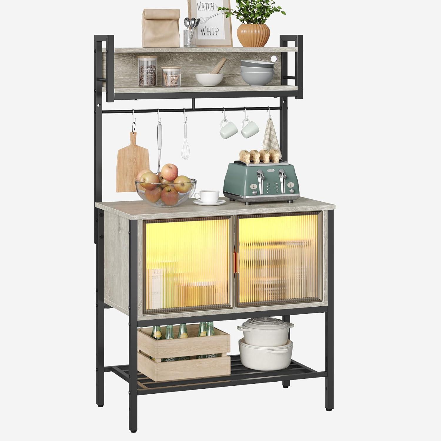 Gray Adjustable Baker's Rack with Acrylic Doors and LED Lights