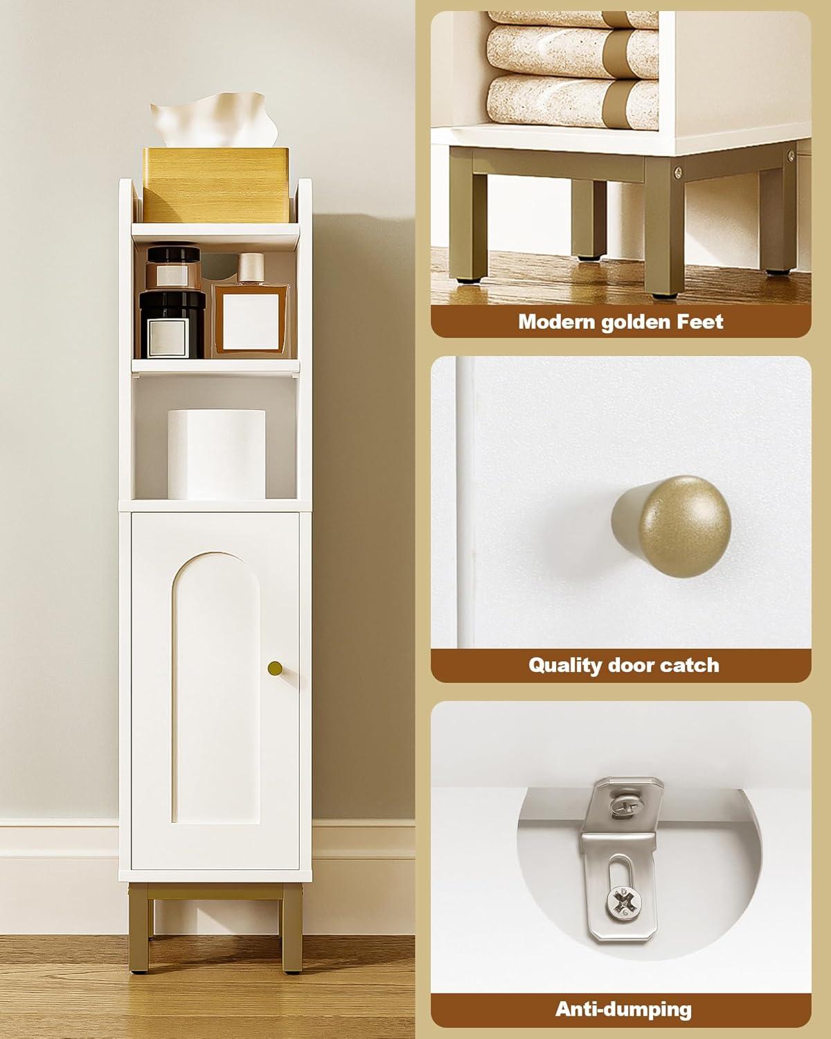 Bathroom Storage Cabinet, Small Corner Floor Cabinet with Door and Shelves