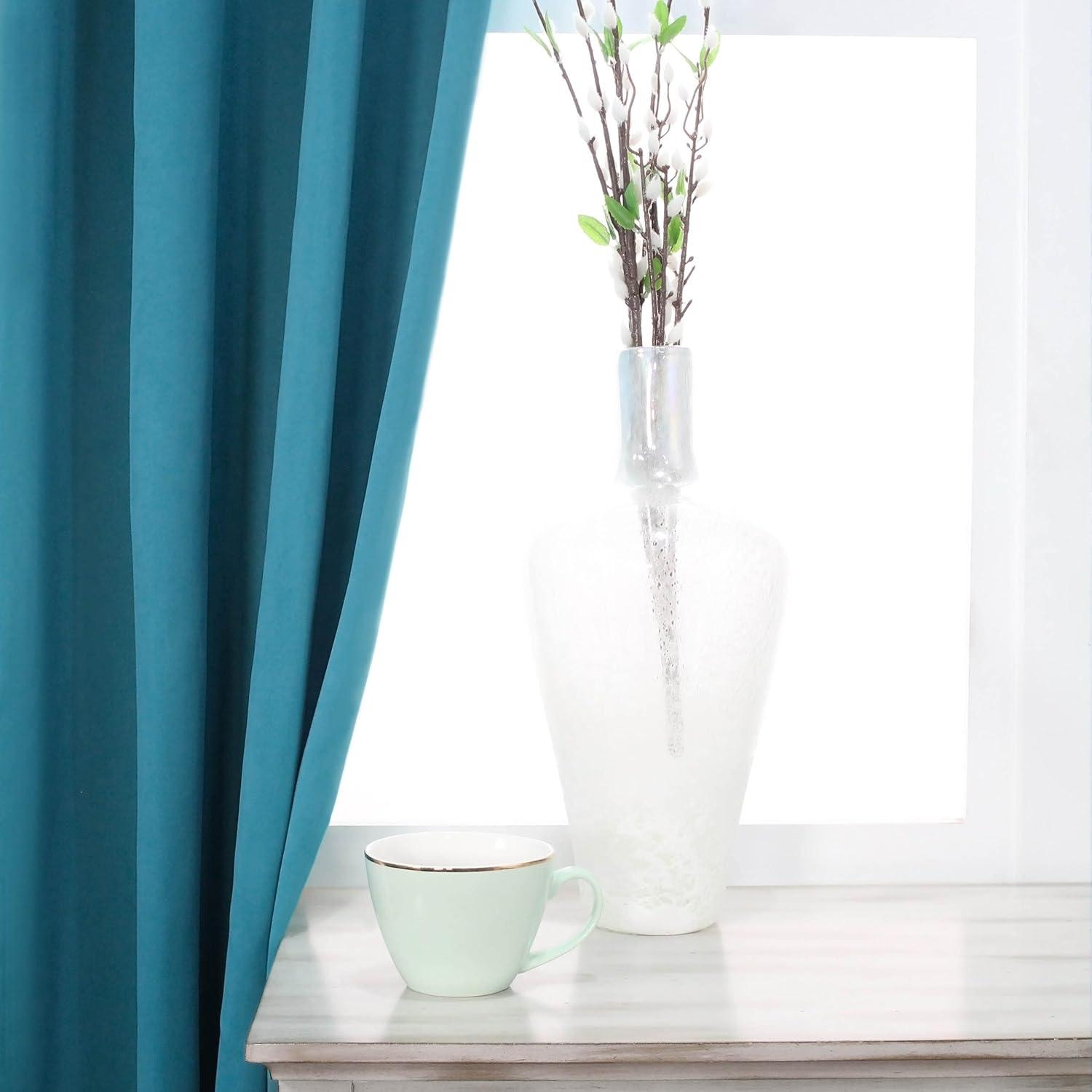 Classic Modern Solid Room Darkening Semi-Blackout Curtains, Grommets, Set of 2, 52"x108", Aqua - Blue Nile Mills