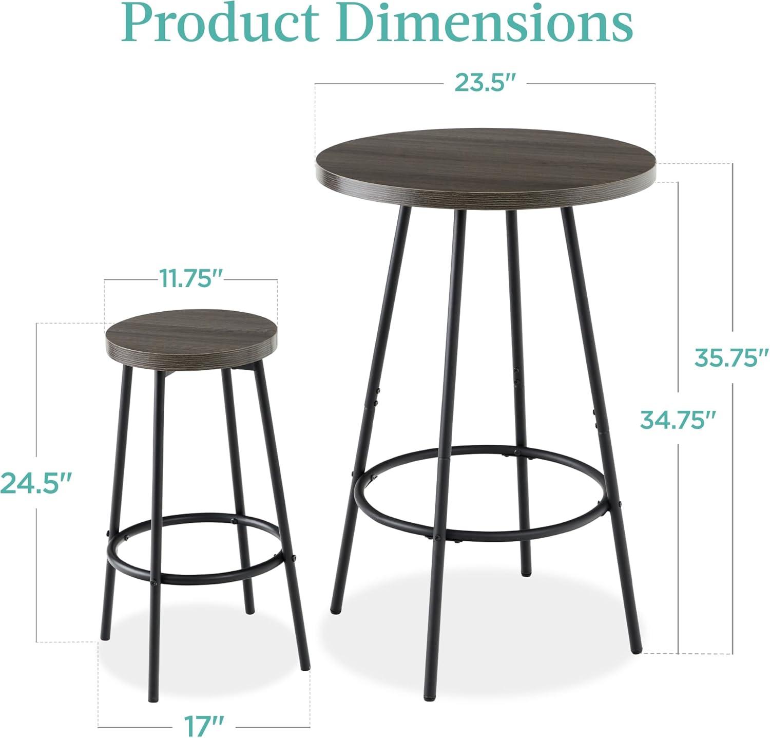17 Stories Sevon 3-Piece Bistro Set, Modern Round Counter Height Dining Set w/ 2 Stools, Metal Frame