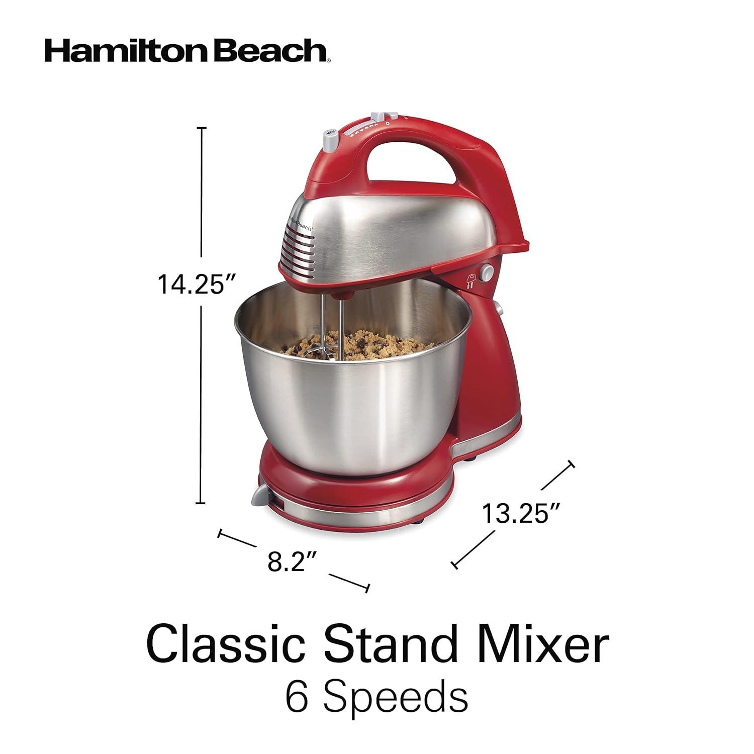 Hamilton Beach Classic Stand Mixer, 4 Quart Stainless Steel Bowl, 6 Speeds, Red, 64654G