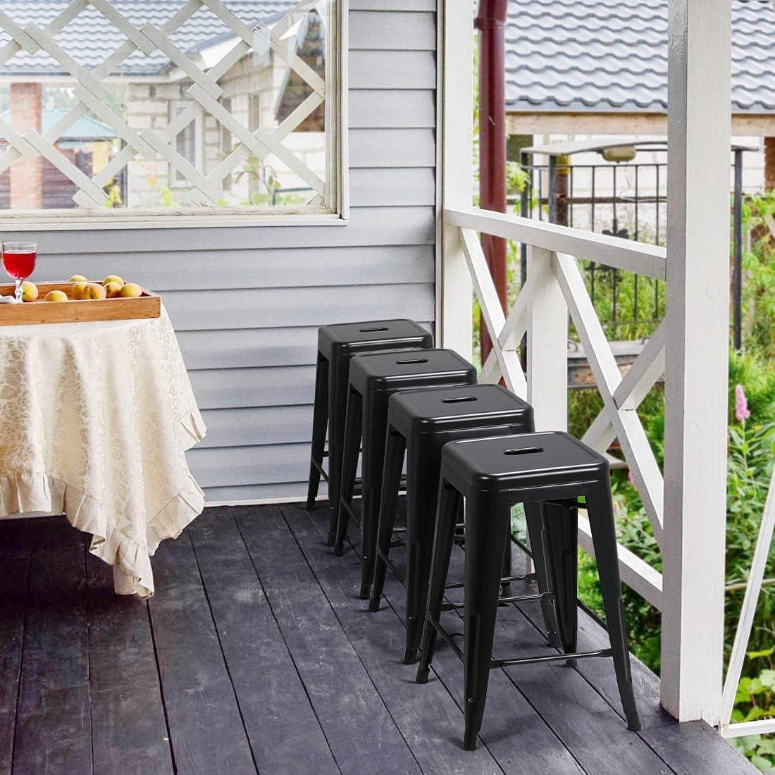 Yaheetech 24" Set of 4 Metal Counter Height Backless Stackable Bar Stools Indoor/Outdoor-Black