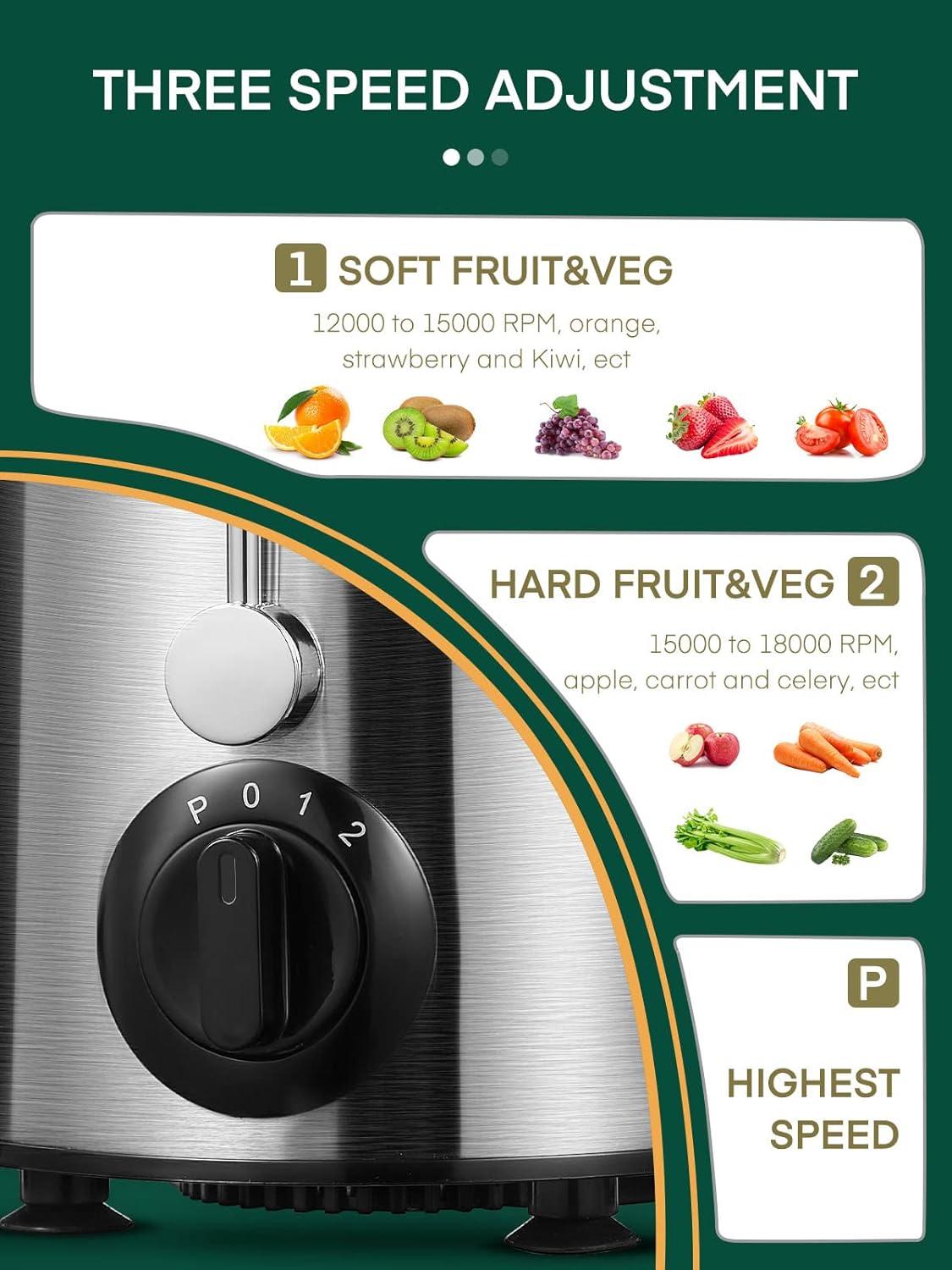 HOUSNAT Juicer Machines Vegetable and Fruit with 3-Speed Setting, Upgraded Version 400W Motor