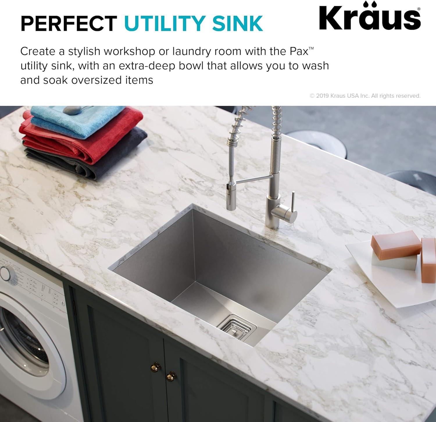 KRAUS Pax™ Zero-Radius 24-inch L 18 Gauge Undermount Single Bowl Stainless Steel Laundry and Utility Sink