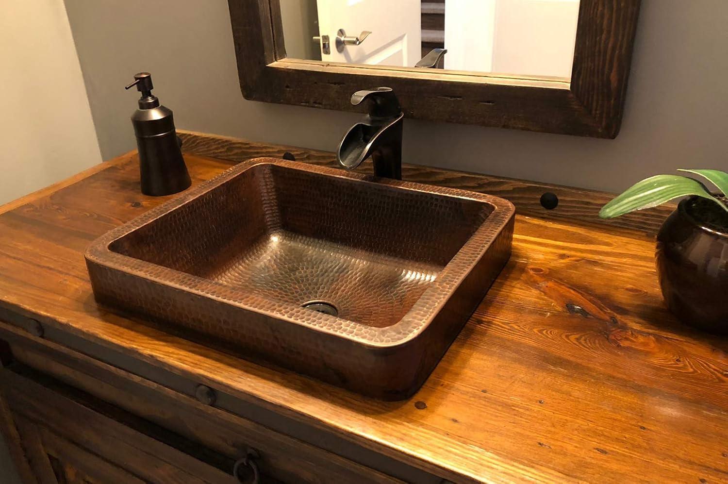 17" Rectangle Skirted Vessel Hammered Copper Sink