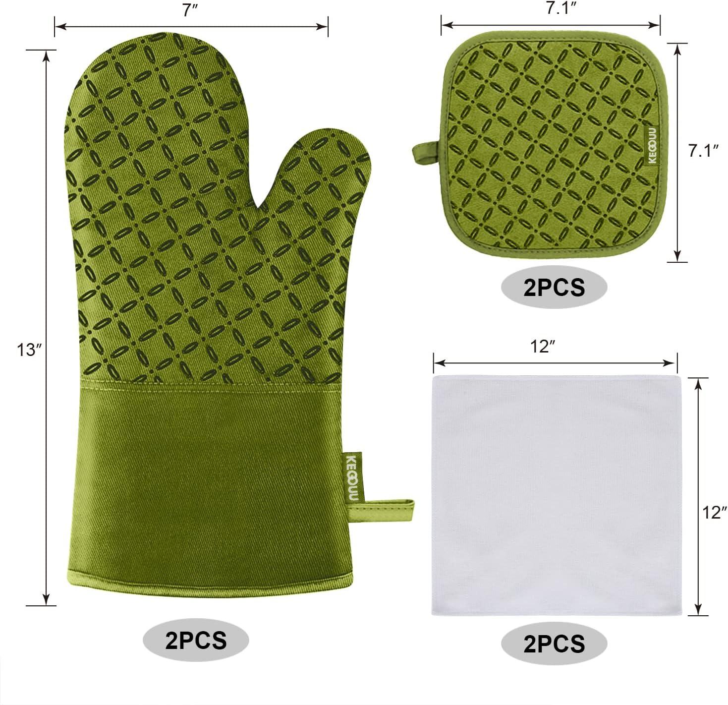 Olive Drab Silicone Oven Mitts and Pot Holders Set, 6 Pieces