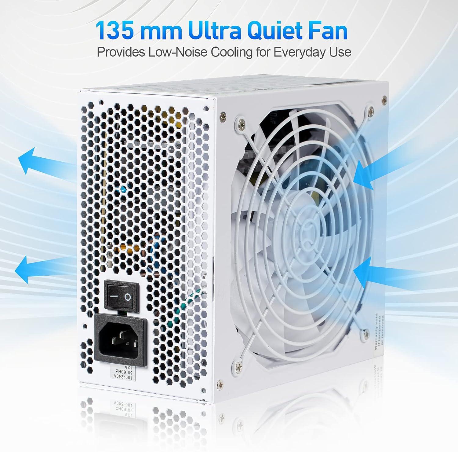PowerSpec 650W Power Supply Semi Modular 80 Plus Bronze Certified ATX PSU Active PFC SLI Crossfire Ready Gaming PC Computer Power Supplies, PS 650BSM(White Edition)