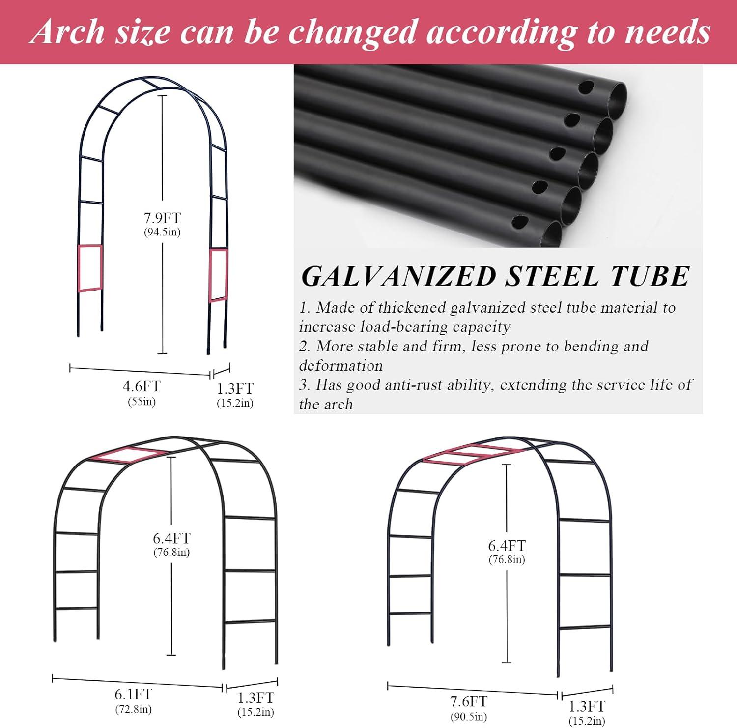 Black Lacquered Metal Garden Arch Trellis for Climbing Plants