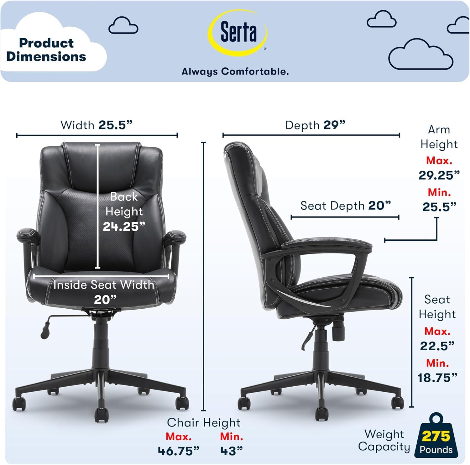 Serta Connor Ergonomic Executive Office Chair with Layered Body Pillows and Contoured Lumbar