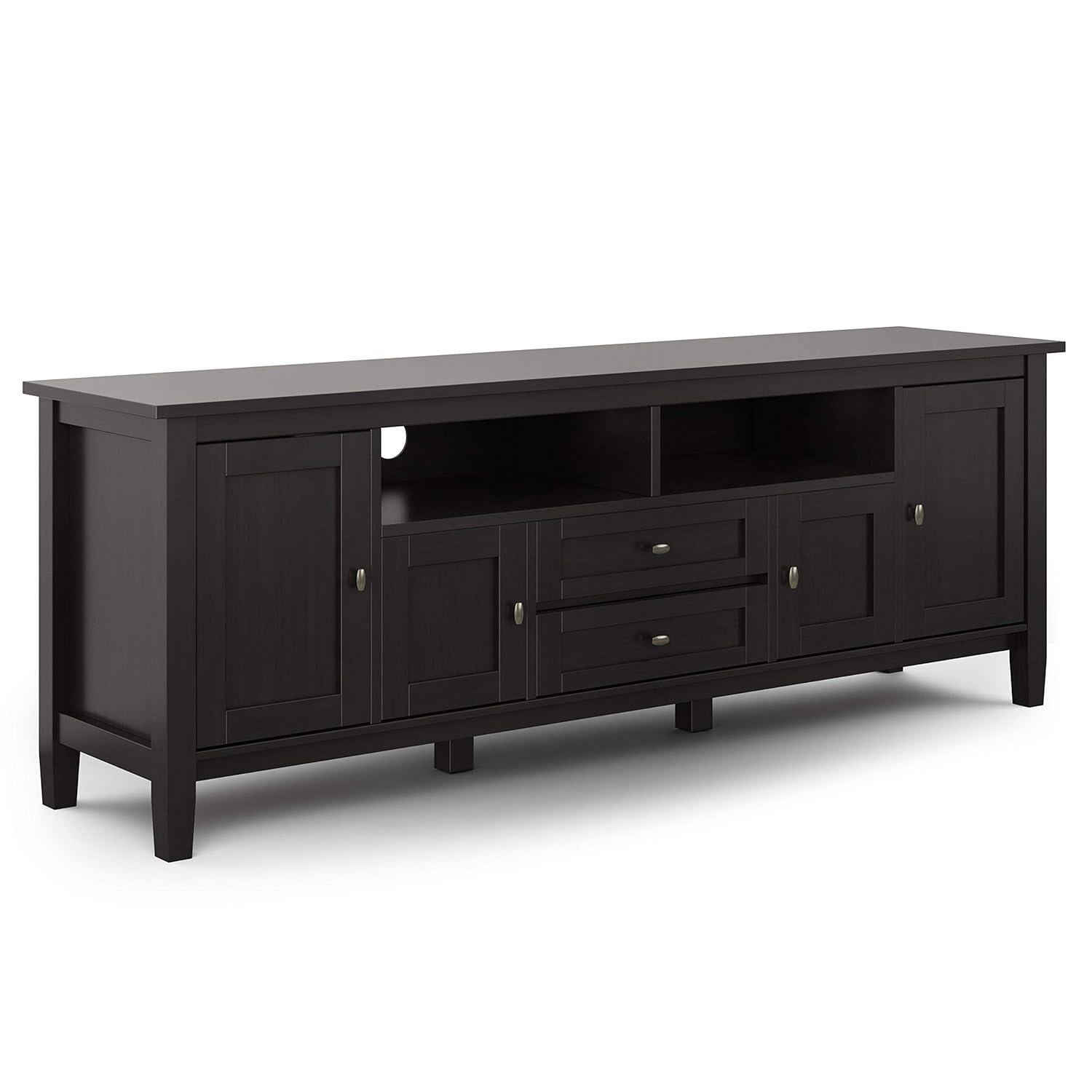 Simpli Home Warm Shaker 72"W Solid Wood TV Stand for TVs up to 80" with 4 Storage Cabinets and 2 Drawers