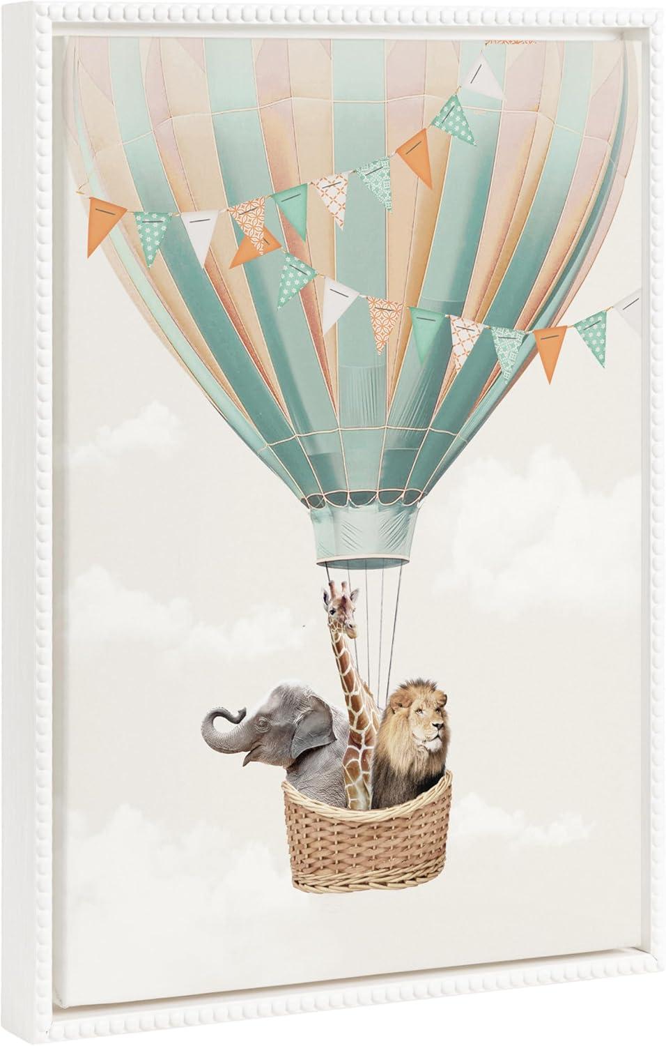 18"x24" Sylvie Beaded Hot Air Balloon Travel Framed Canvas by July Art Prints White - Kate & Laurel All Things Decor: Modern Style