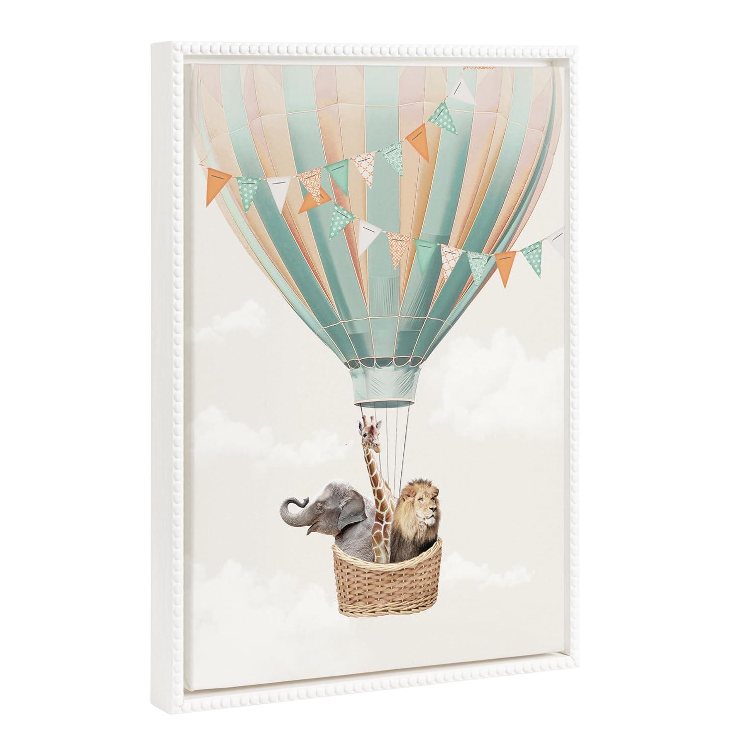 18"x24" Sylvie Beaded Hot Air Balloon Travel Framed Canvas by July Art Prints White - Kate & Laurel All Things Decor: Modern Style