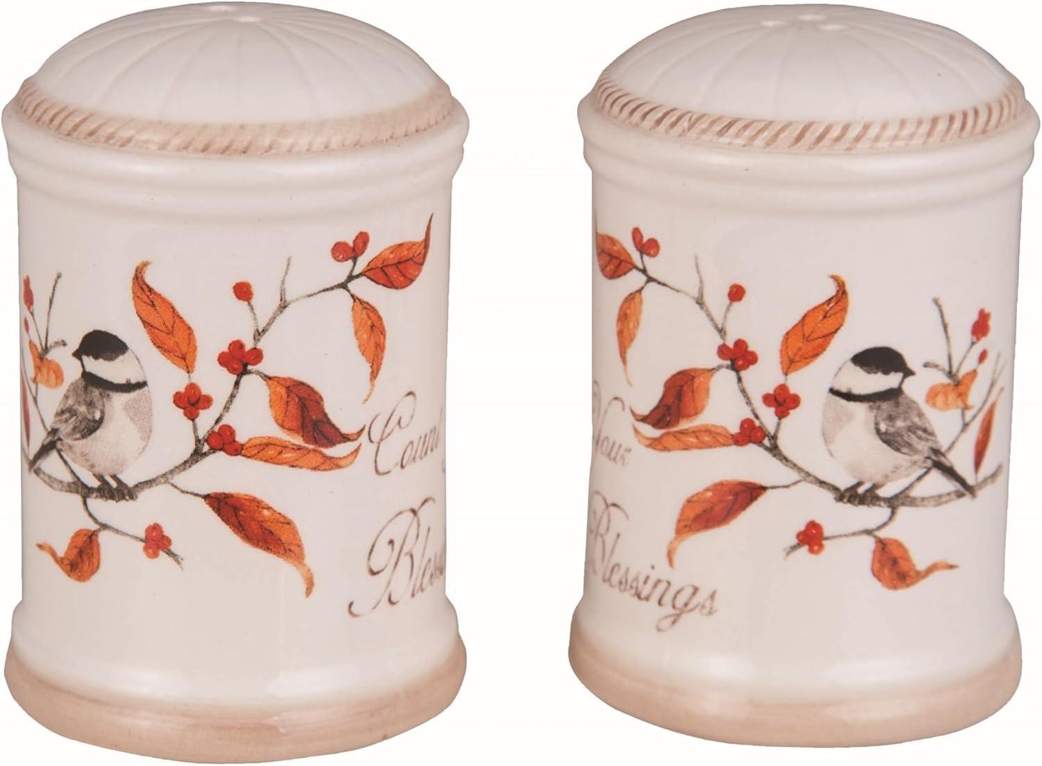 Transpac Transpac Dolomite 3 in. Multicolor Harvest Long Tail Bird Salt and Pepper Shaker Set of 2