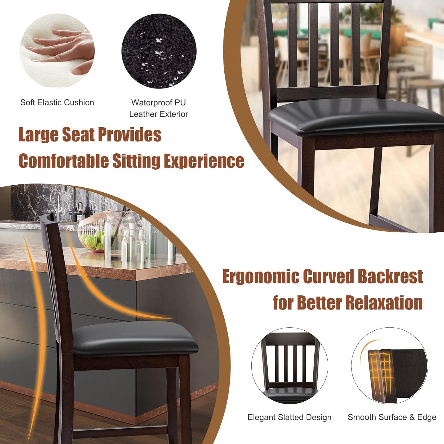 Espresso Elegance 25" Wood & Leather Square Bar Stool Set of 4