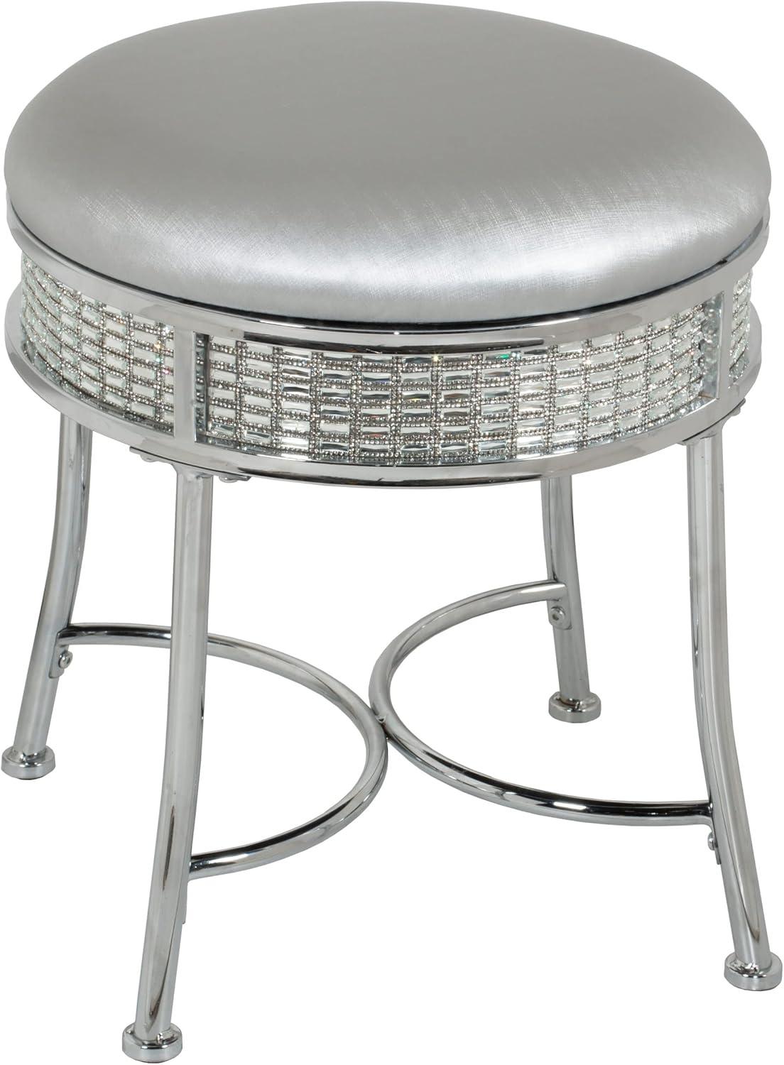 18" Venice Metal Backless Vanity Stool with Faux Diamond Band Silver - Hillsdale Furniture: Chrome Bun Feet, Polyester Upholstery