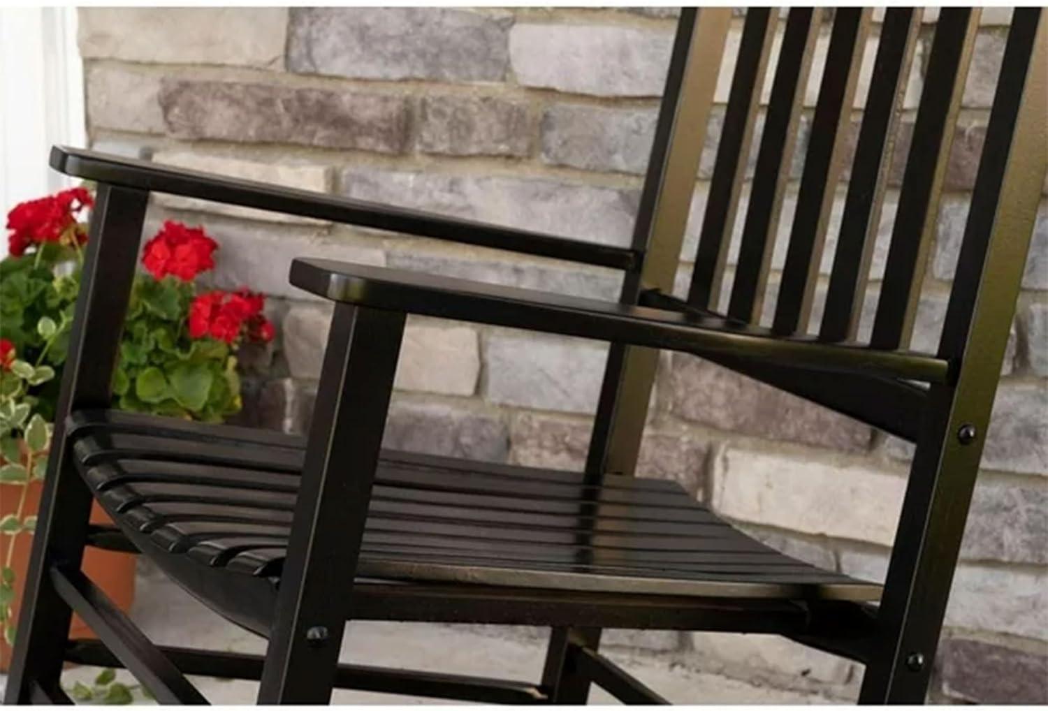 Jack Post Knollwood Mission Style Outdoor High Gloss Hardwood Rocker Chair with Slat Back Design, for Porch, Patio, Lawn, or Garden, Black