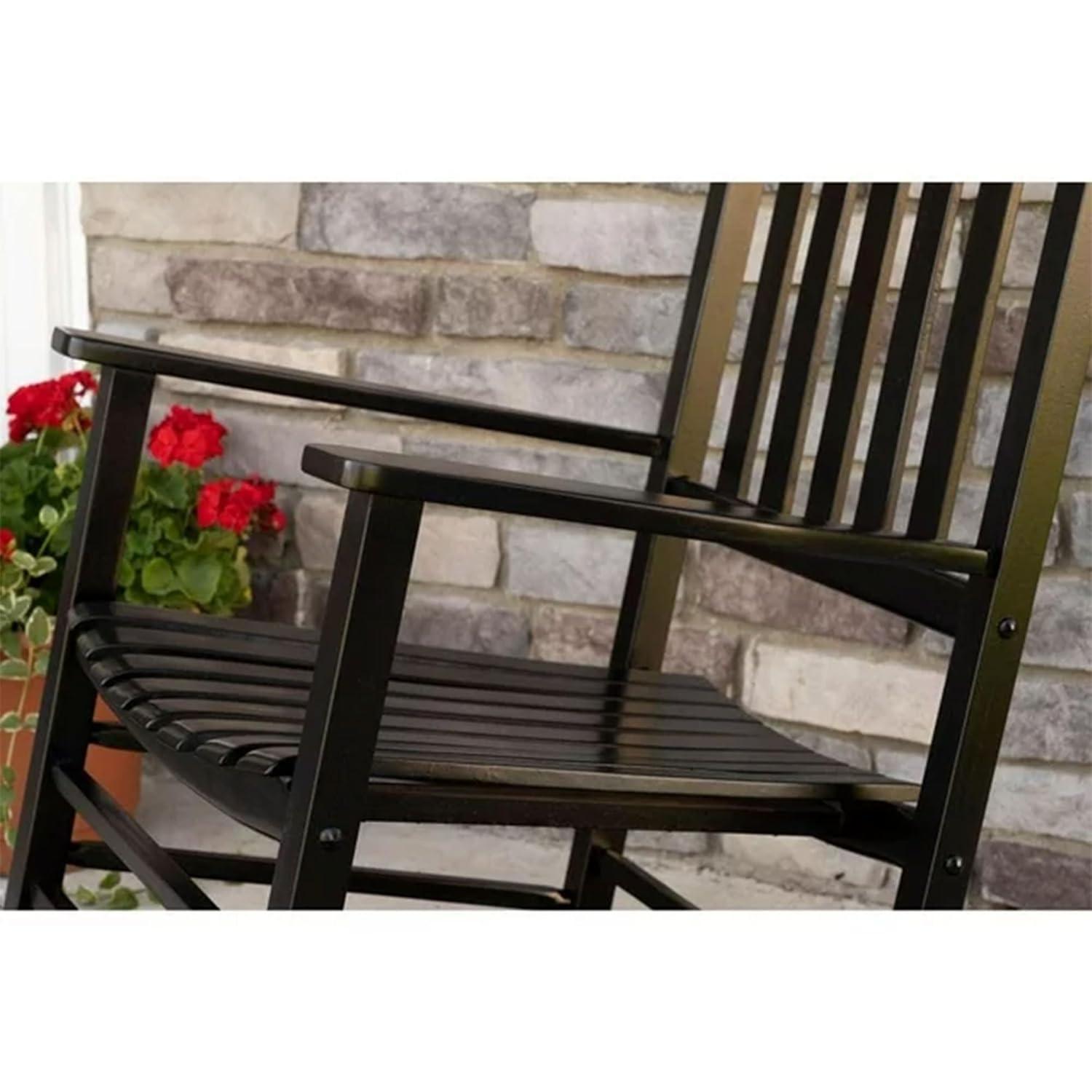 Jack Post Knollwood Mission Style Outdoor High Gloss Hardwood Rocker Chair with Slat Back Design, for Porch, Patio, Lawn, or Garden, Black