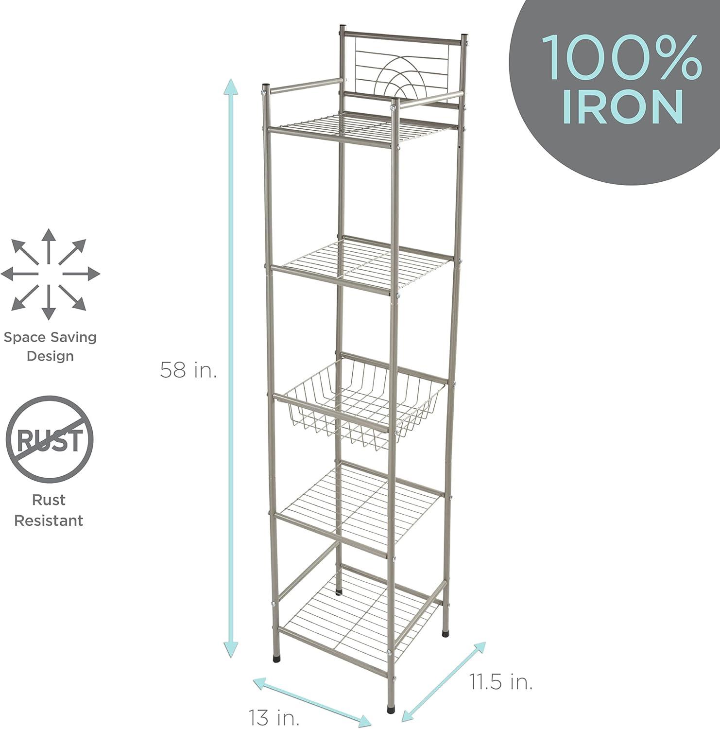 Satin Nickel 5-Tier Freestanding Bathroom Storage Shelf