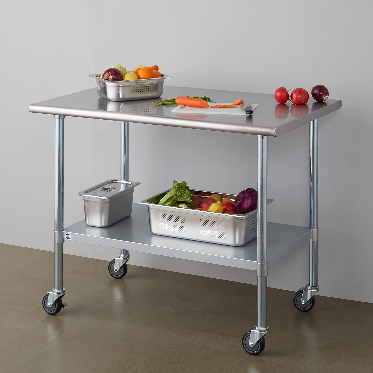 Stainless Steel Prep & Work Table with Caster Wheels, 48 x 30 Inches