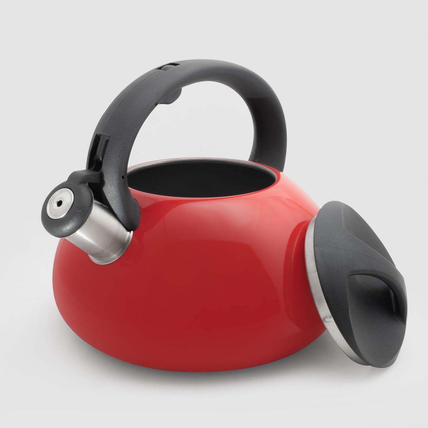 Red 3 Quart Stainless Steel Whistling Tea Kettle