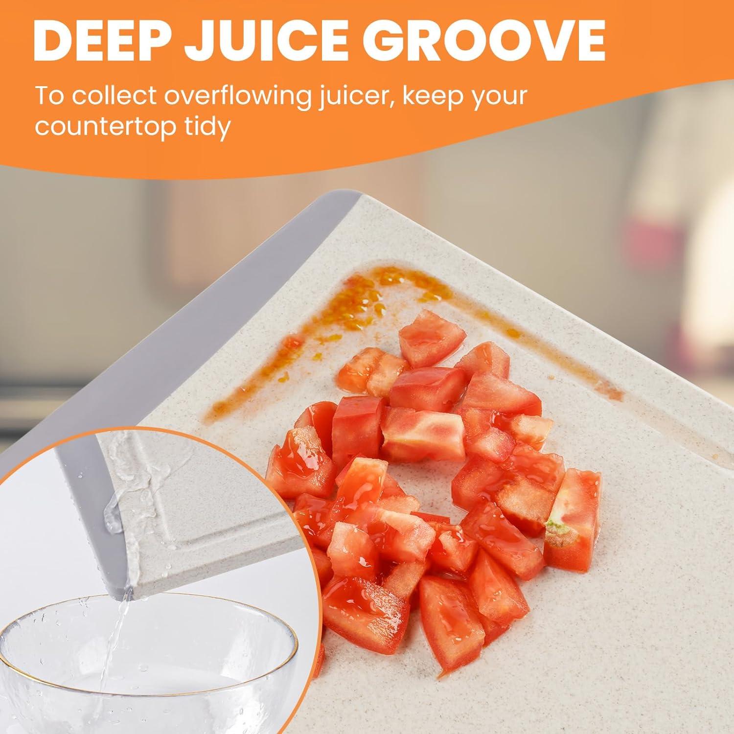 Beige 3-Piece Plastic Cutting Board Set with Juice Grooves