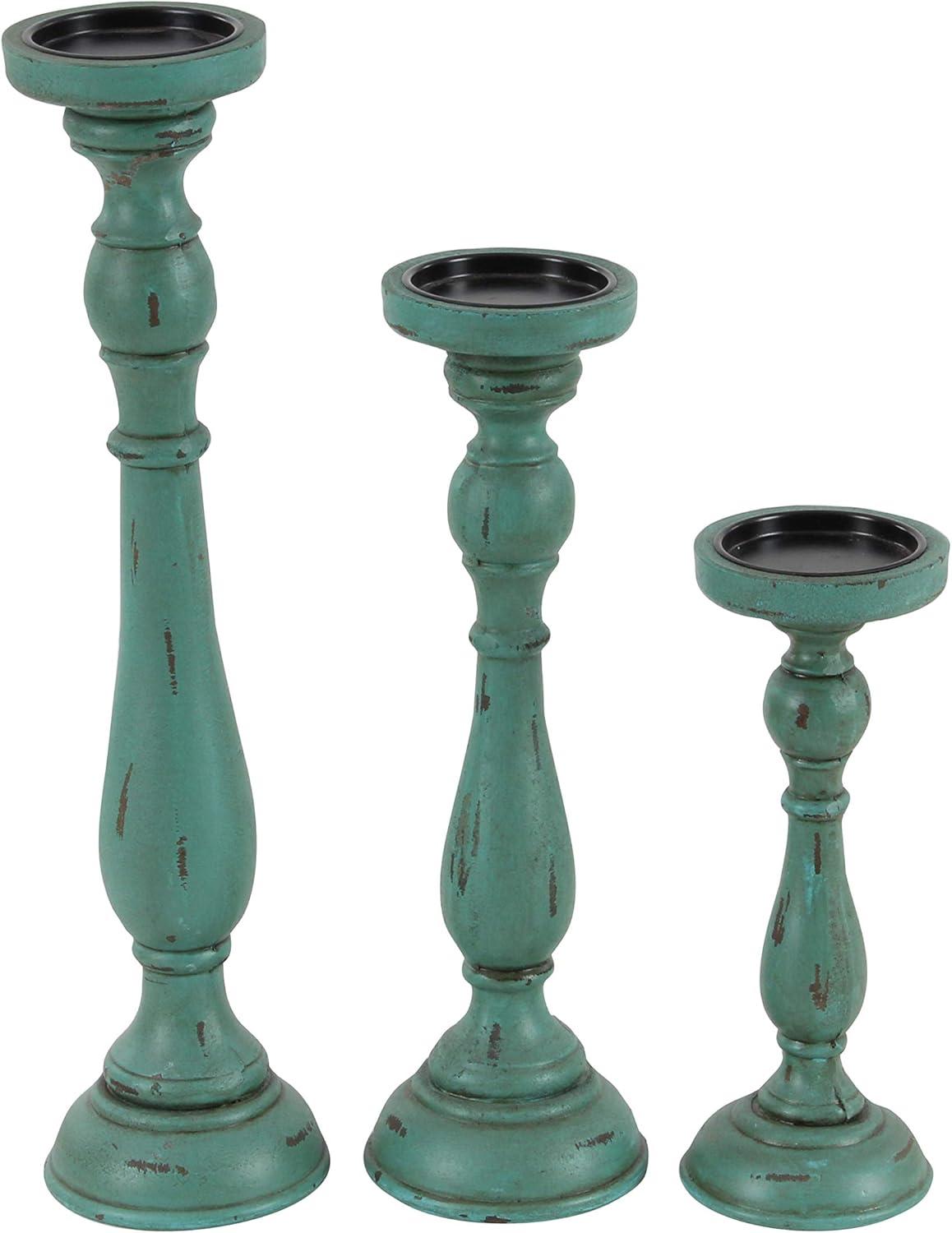 Olivia & May Traditional Wood Candle Holder Set 3ct - Pillar Stand, Felt Base, Indoor Use