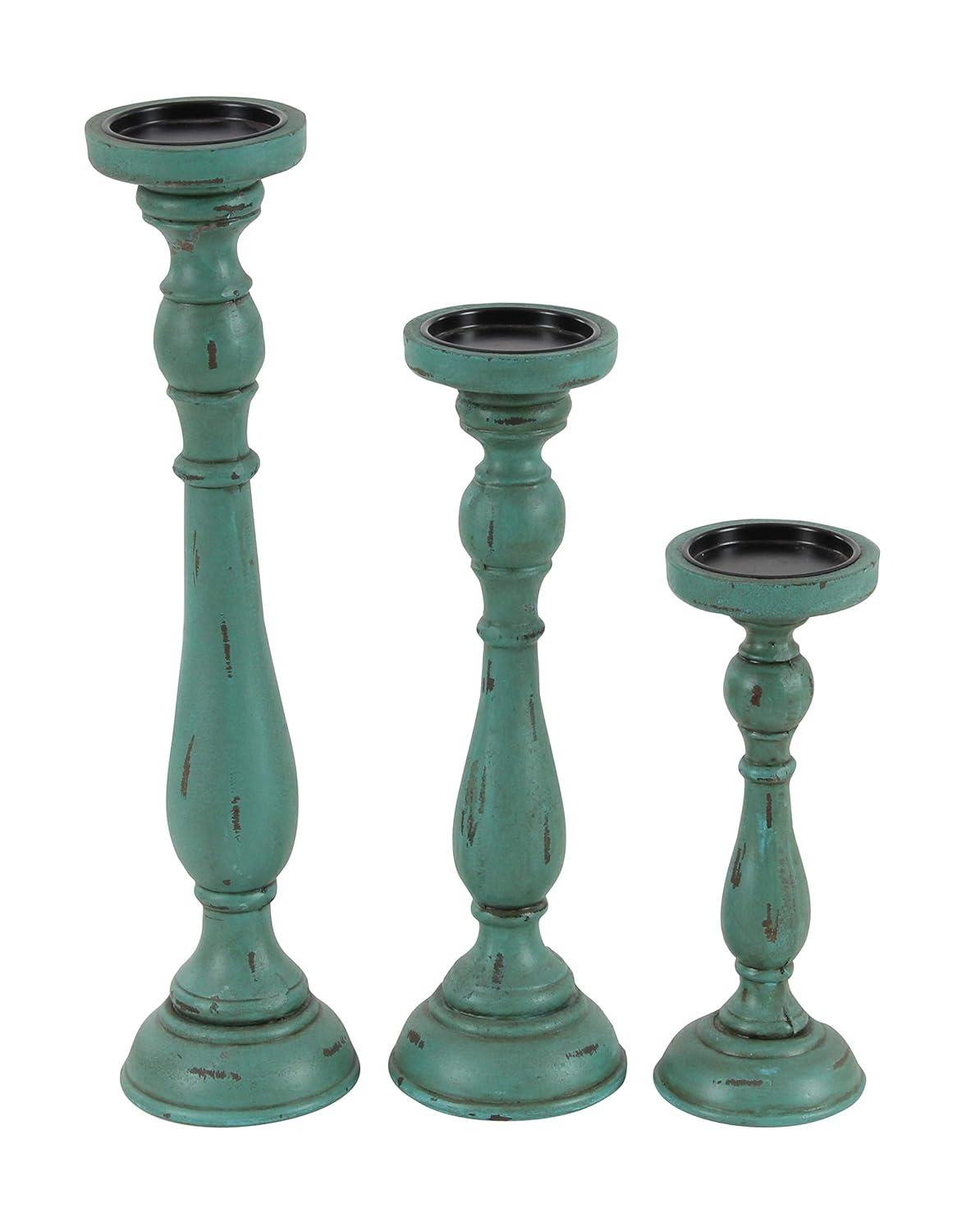 3 Piece Wood Tabletop Candlestick Set