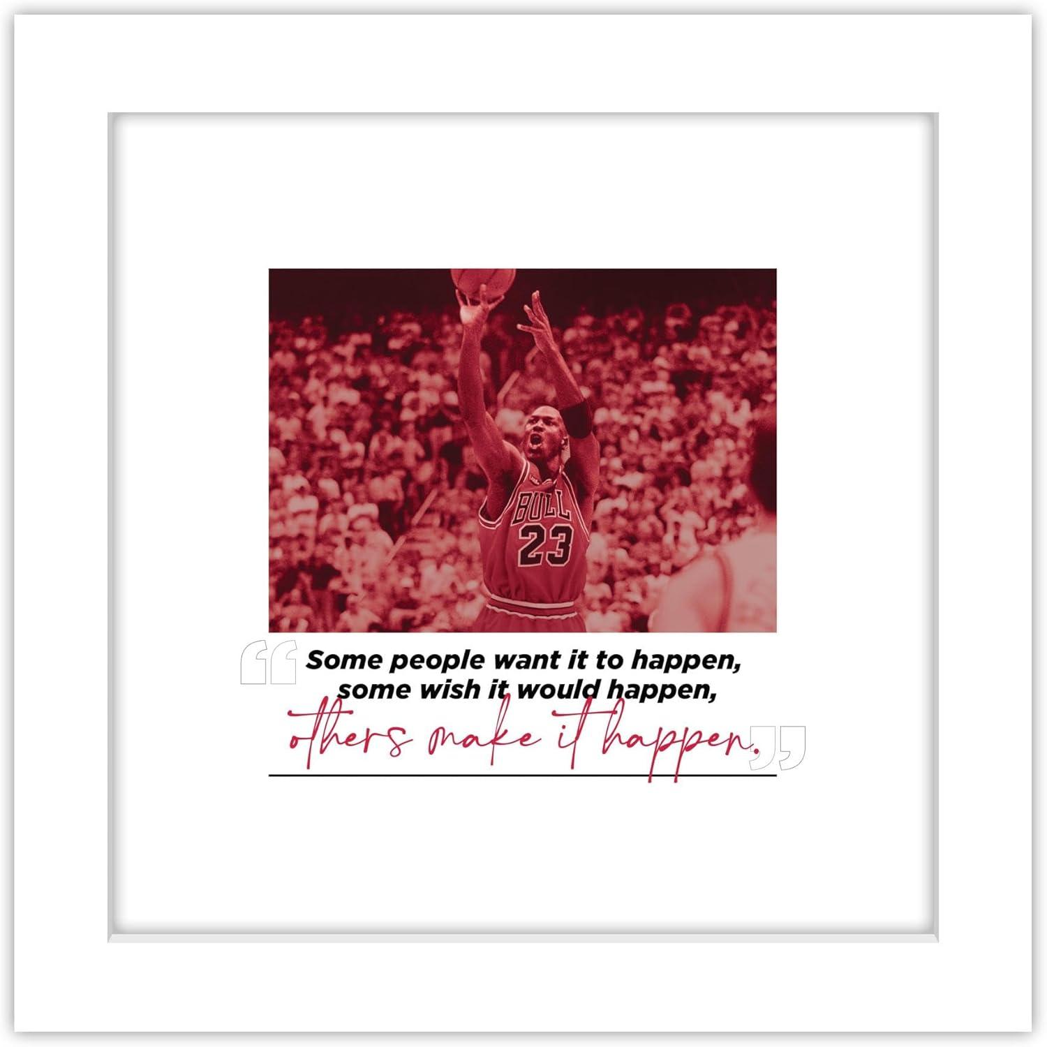 Gallery Pops Michael Jordan - Quote Make It Happen Wall Art, White Framed Version, 12" x 12"