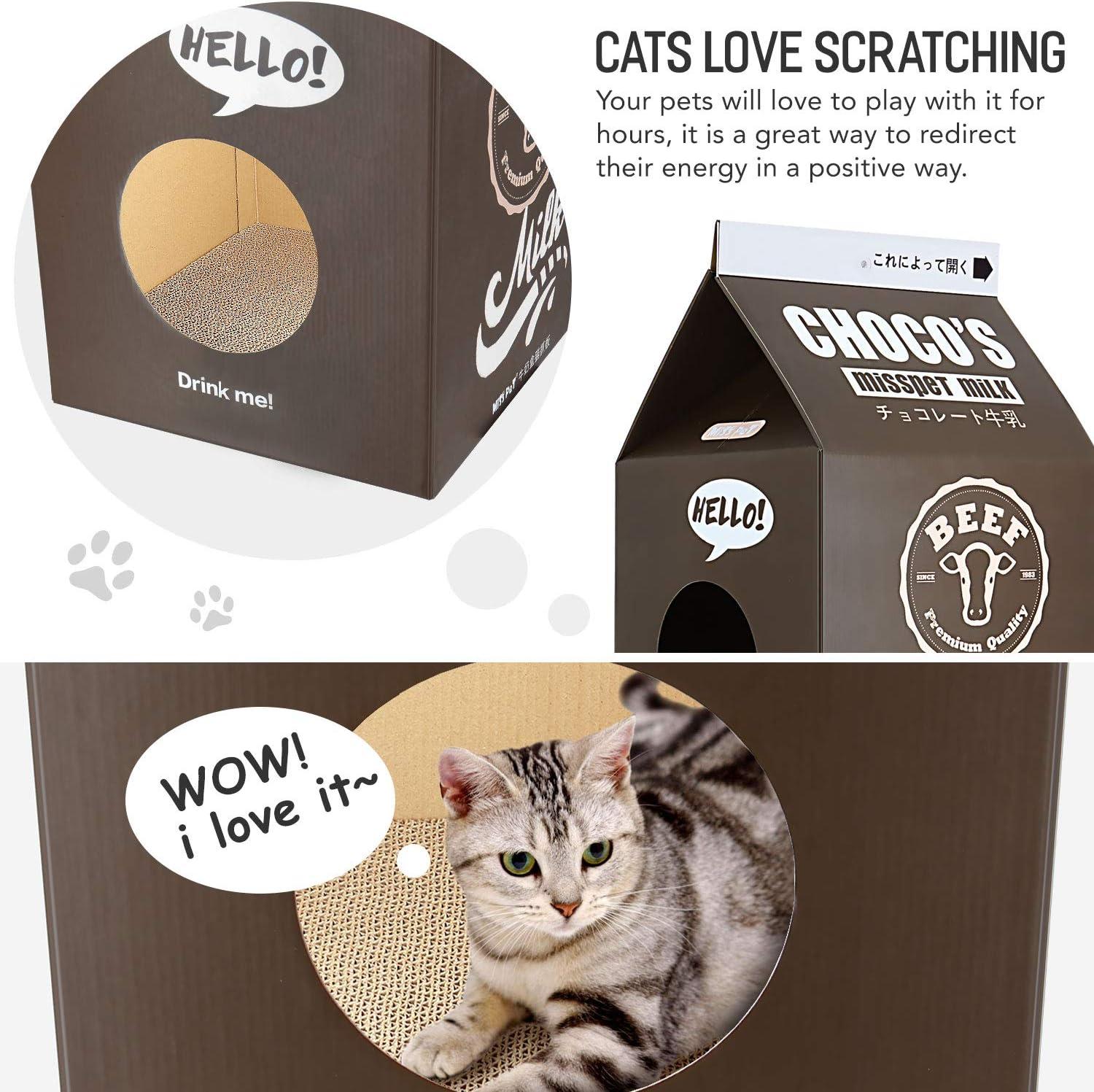ScratchMe Cat Condo Scratcher Post Cardboard, Milk Box Shape, Durable Board Pads, Black, 1-Pack