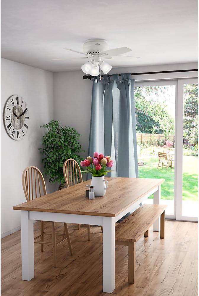 Hunter Fan Newsome 42" 5 - Blade Traditional Indoor Flush Mount Ceiling Fan with Lights and Pull Chains