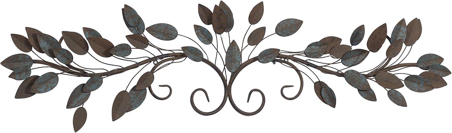 Weathered Brown and Blue Metal Leaf Wall Sculpture