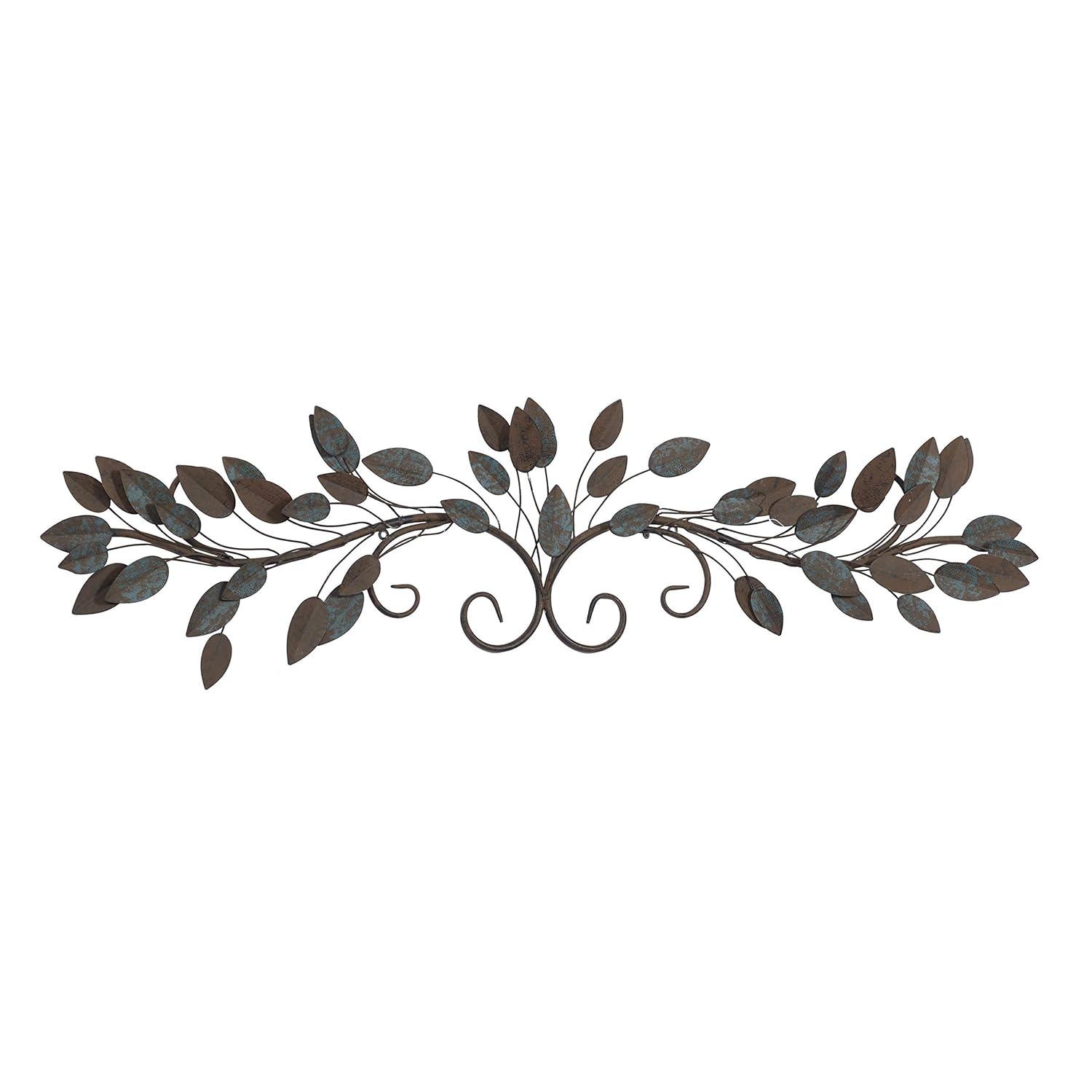 48 in. x  12 in. Metal Blue Leaf Wall Decor
