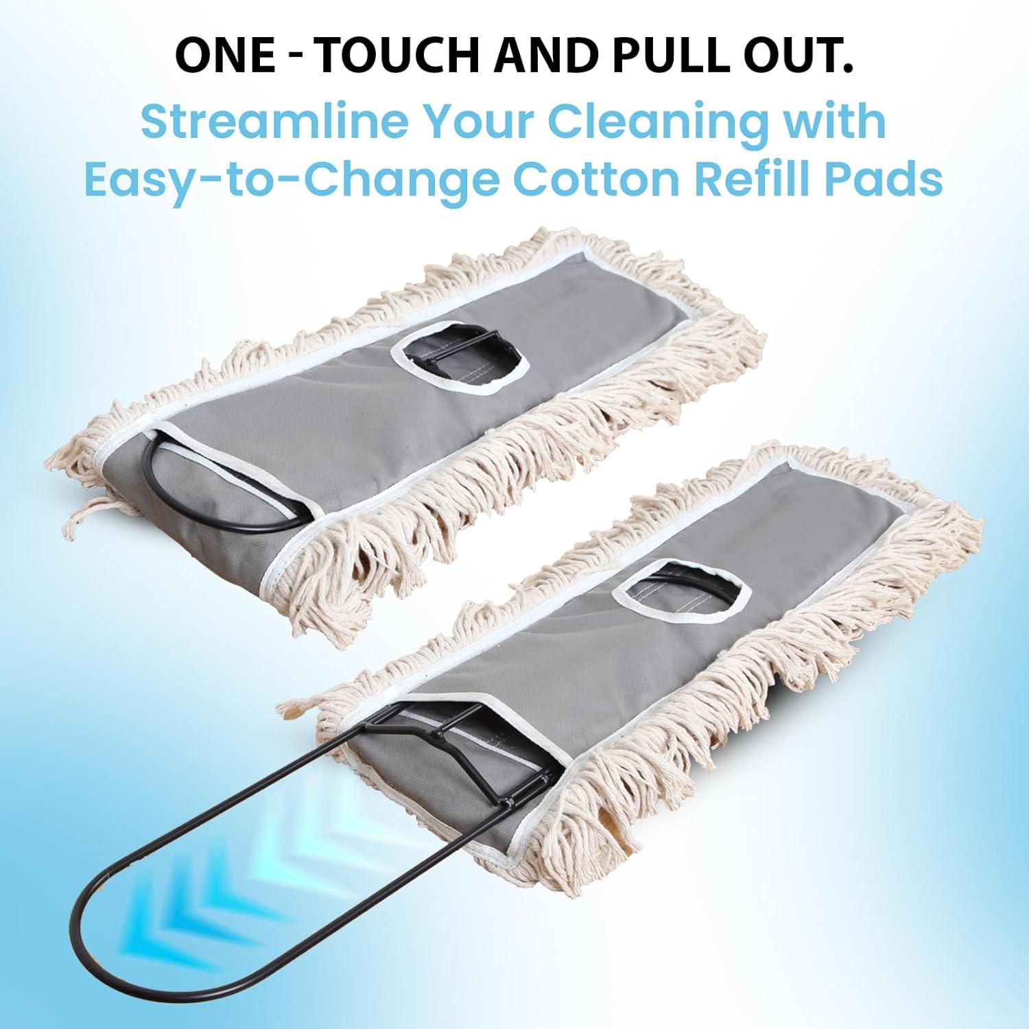36" Industrial Cotton Floor Dust Mop with Adjustable Steel Handle - Commercial Mops for Hardwood, Tiles, Laminate, Vinyl, Garage epoxy, Bamboo Surface Cleaning and Flooring Push Dust Broom