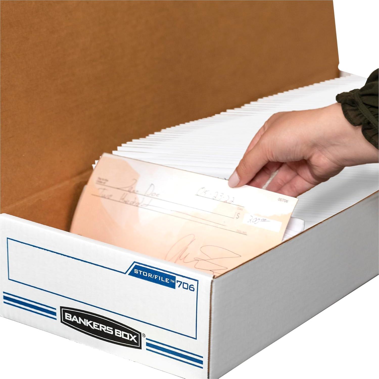 Stor/File Check Boxes, 9.25" X 25" X 4.13", White/Blue, 12/Carton