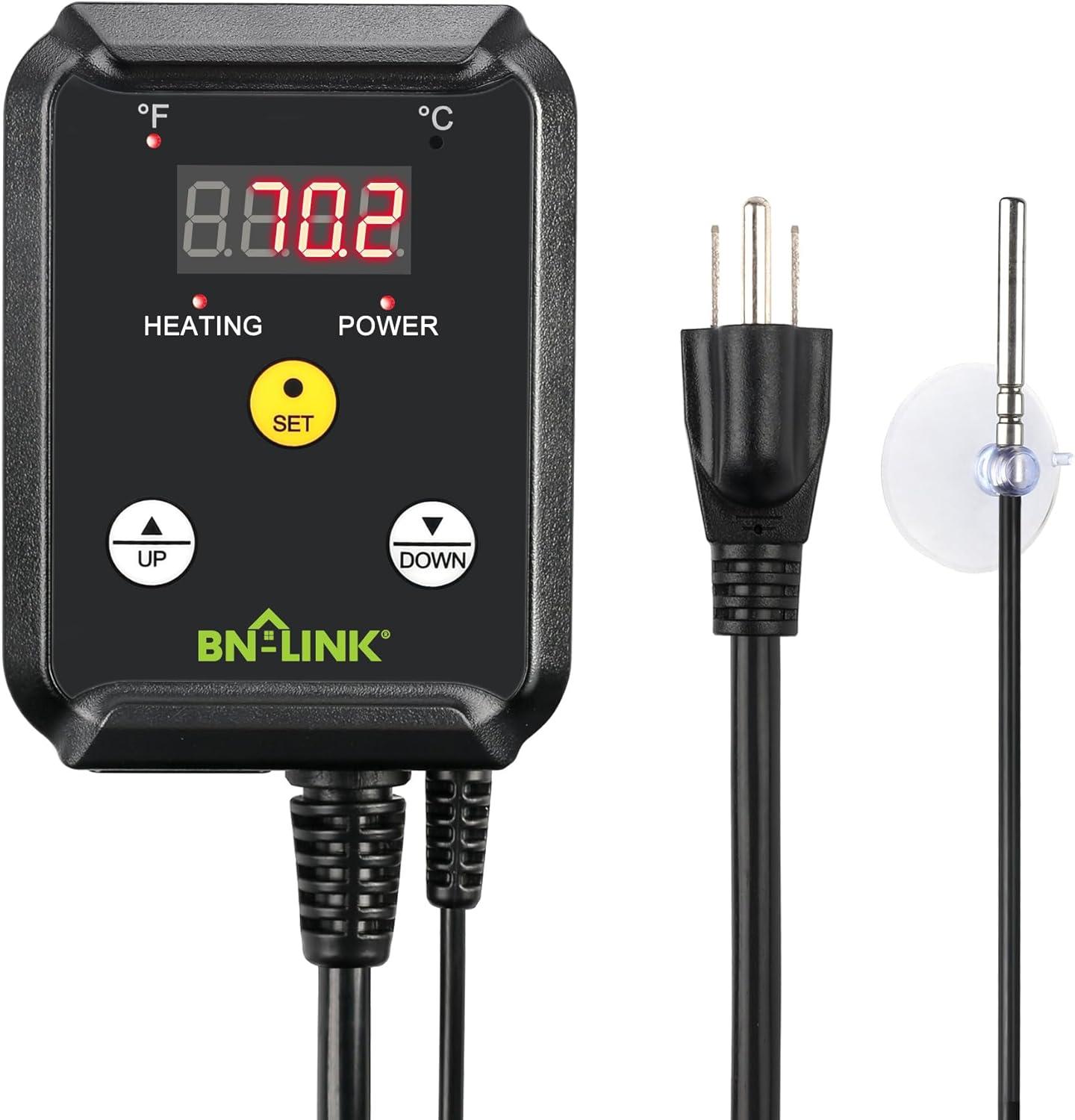 BN-LINK Digital Heat Mat Thermostat Temperature Controller for Seed Germination, Reptiles and Brewing Breeding Incubation Greenhouse, 40-108°F, 8.3A 1000W ETL Listed