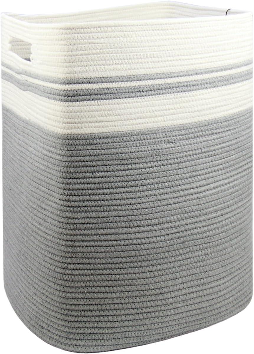 Casaphoria Woven Rope Laundry Hamper, Bin for Living Room, Storage Basket, Blanket Container, Dirty Clothes Hamper 16x13x22in - Light Gray
