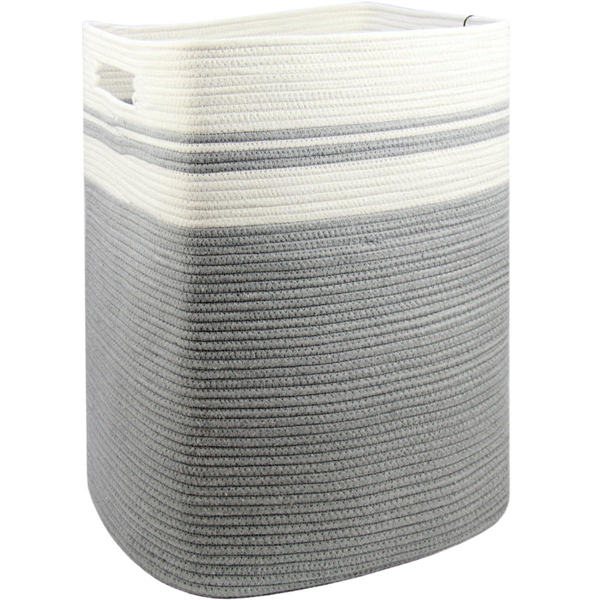 Casaphoria Woven Rope Laundry Hamper, Bin for Living Room, Storage Basket, Blanket Container, Dirty Clothes Hamper 16x13x22in - Light Gray