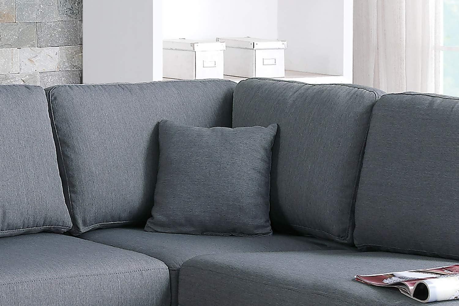 Poundex 3 Piece Fabric Reversible Sectional Sofa Set with Ottoman in Gray