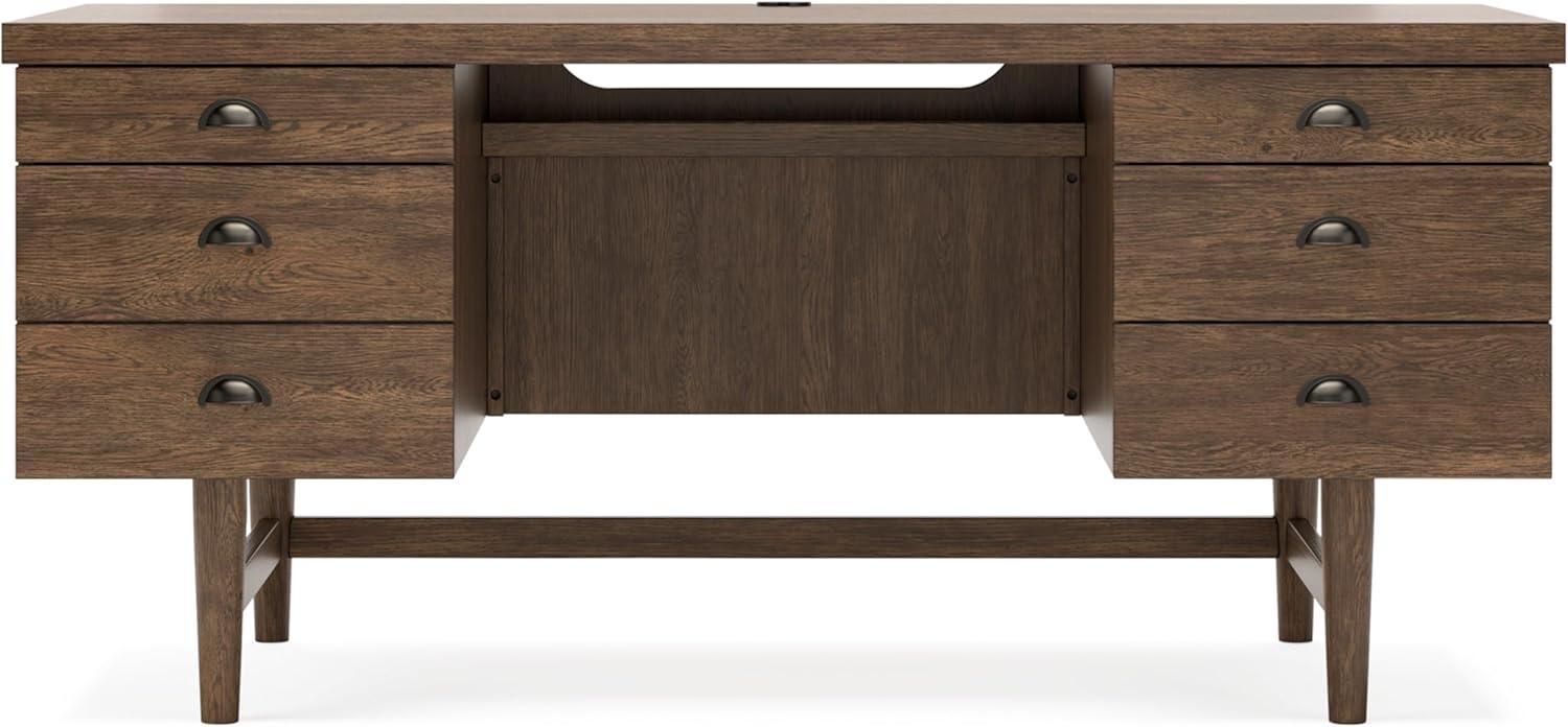 Warm Brown Oak Veneer Home Office Desk with Filing Cabinet