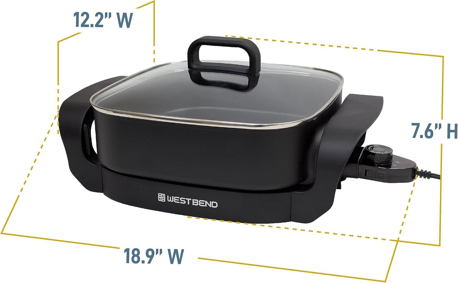 Black Diamond Shield Non-Stick Electric Skillet with Glass Lid