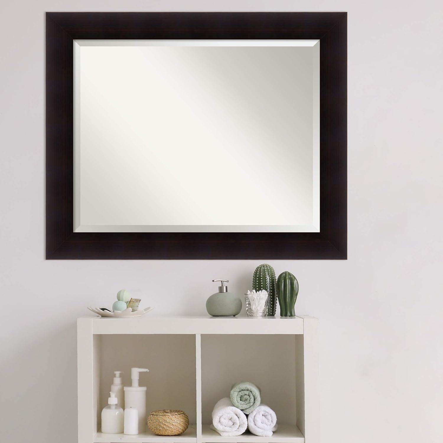 Amanti Art Beveled Wood Bathroom Wall Mirror - Portico Espresso Frame Outer Size: 34 x 28 in