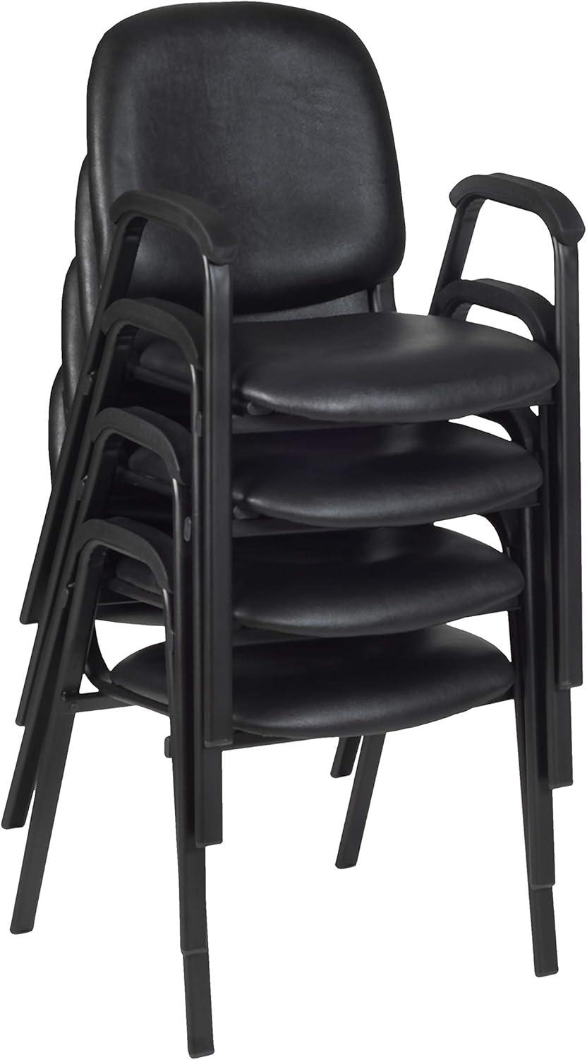 Midnight Black Vinyl and Metal Stacking Guest Chairs with Arms, Set of 4