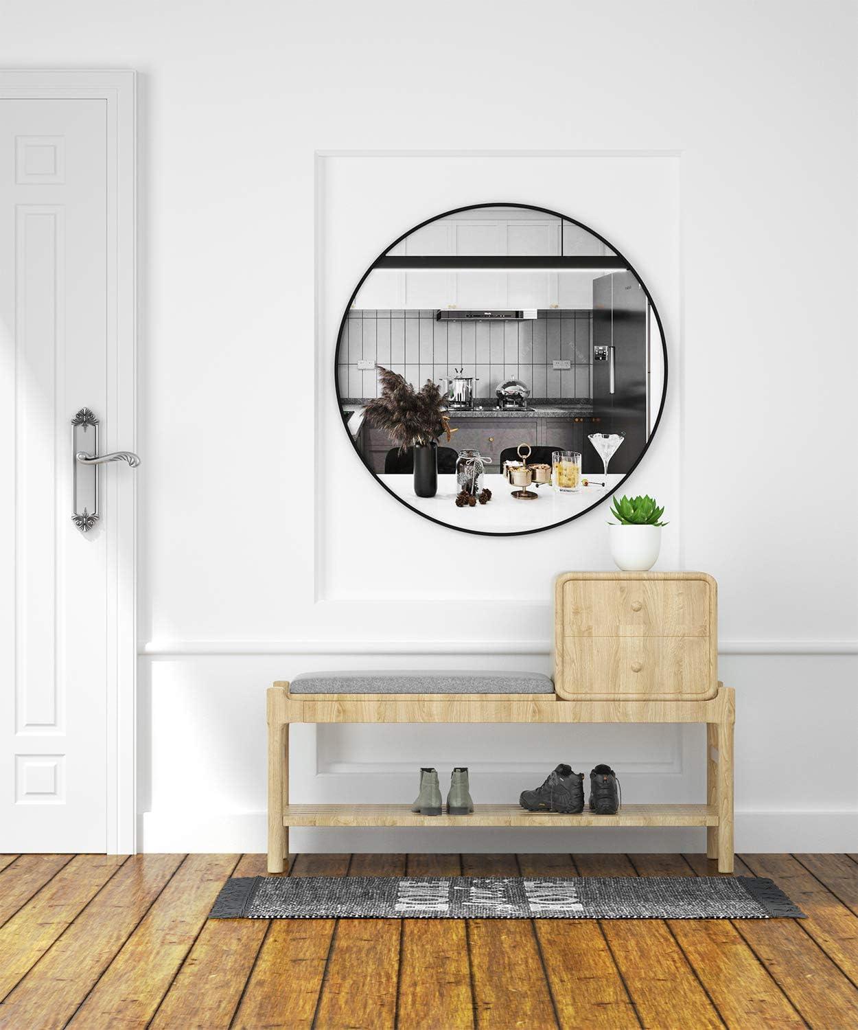 USHOWER 36" Black Round Wall Mirror - Metal Frame Circle Mirror for Bathroom, Bedroom, Living Room, and Entryway Decor